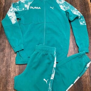 PUMA Essential Mens Stretch Fabric Regular Fit Track Pant Sz medium teal green